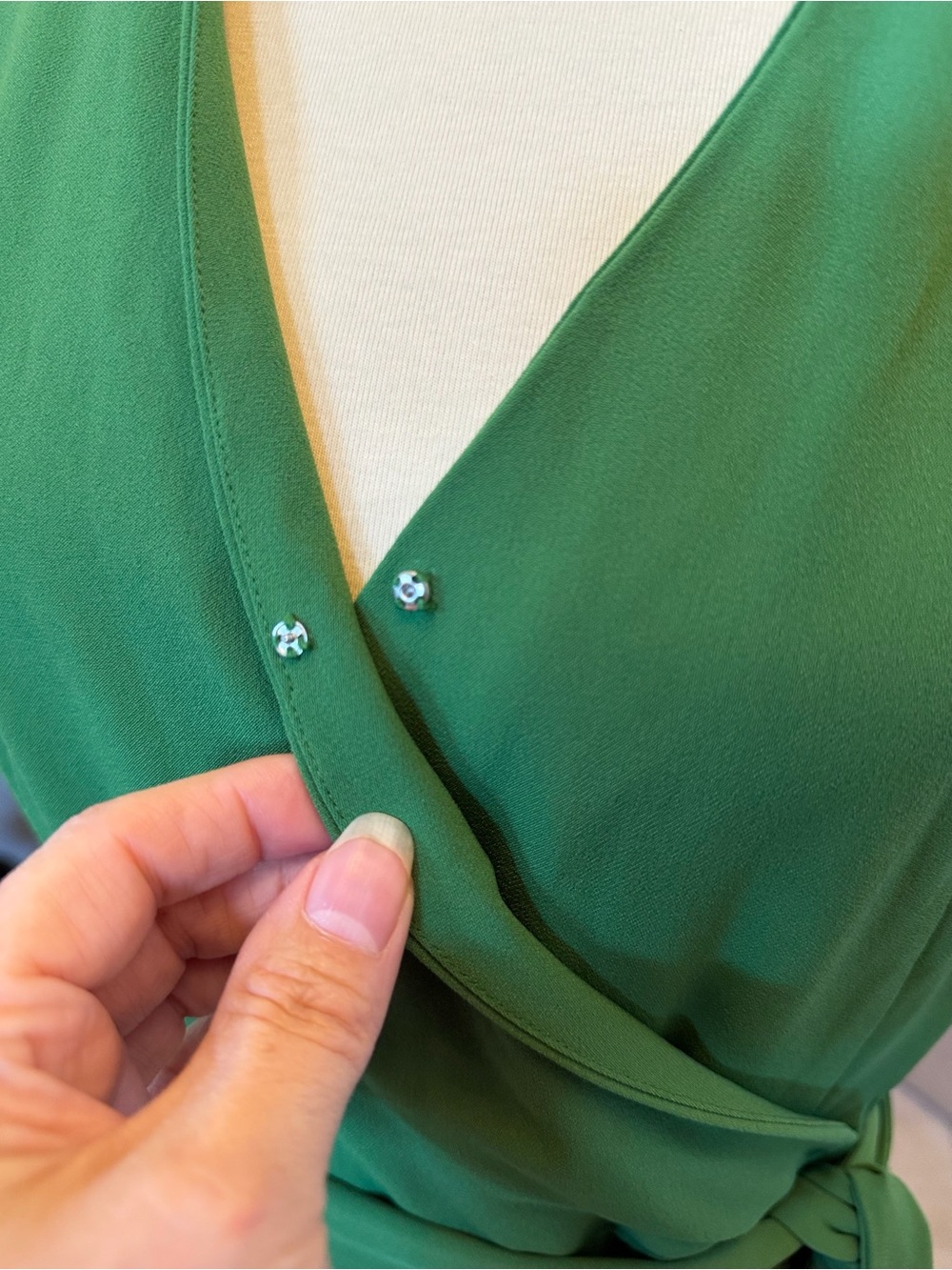 Anne Taylor Green Wrap-Front Wide-Leg Jumpsuit - Picture 8 of 11